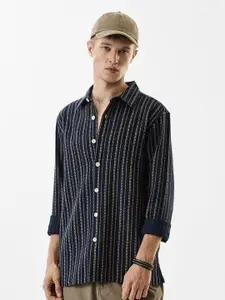 Snitch Standard Multi Stripes Spread Collar Casual Shirt