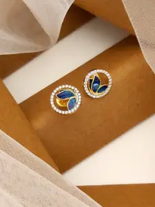 ABDESIGNS 925 Sterling Silver Gold-Plated Artificial Stones Studded Stud Earrings