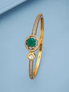 Kushal's Fashion Jewellery Green Victorian-Plated Ethnic Kundan-Studded Kada Bangle