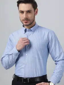 Hancock Classic Fit Striped Button-Down Collar Pure Cotton Oxford Chambray Formal Shirt