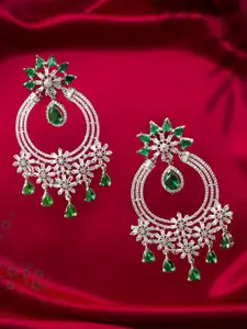 Adwitiya Collection Rhodium-Plated Cubic Zirconia Studded Circular Shaped Drop Earrings