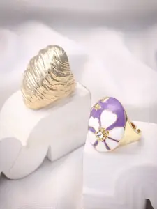 SOHI Set Of 2 California & Lavender Gold-Plated Whirlwind Statement Finger Rings
