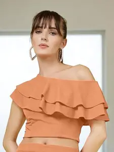 The Roadster Lifestyle Co. Women One Shoulder Ruffle Crop Top