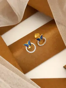 ABDESIGNS 925 Sterling Silver Gold-Plated Artificial Stones Studded Stud Earrings