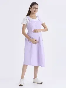MeeMee Women Maternity Shoulder Straps Pinafore Midi Dress
