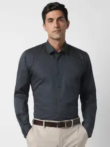 Peter England Floral Printed Spread Collar Pure Cotton Slim Fit Formal Shirt