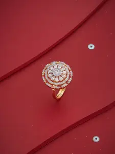 Kushal's Fashion Jewellery White Gold-Plated Party Zircon Finger Ring