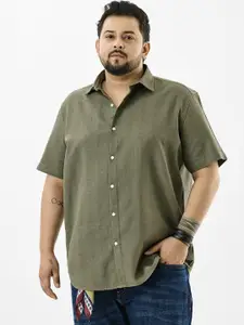 Snitch Plus Size Textured Pure Cotton Spread Collar Casual Shirt