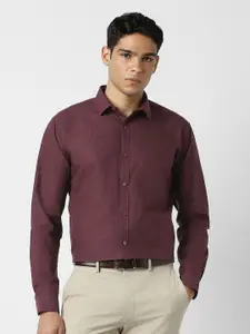 V Dot Slim Fit Textured Pure Cotton Formal Shirt