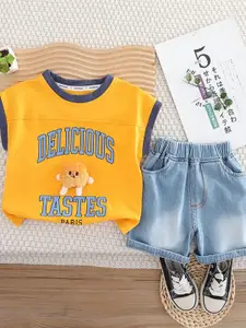 StyleCast x Revolte Boys Typography Printed Pure Cotton T-shirt With Shorts