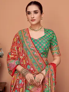 Sangria Floral Printed Tussar Saree With Blouse Piece