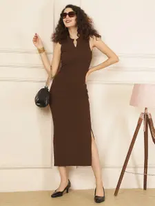 Selvia Women Mandarin Collar Bodycon Midi Dress