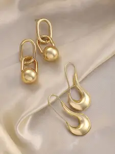 SOHI Set Of 2 Gold-Plated Metallic Contemporary Hoop Earrings