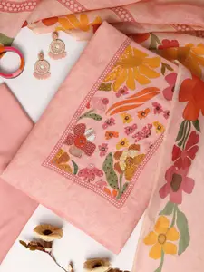 Libas Floral Printed Beads And Stones Cotton Unstitched Dress Material