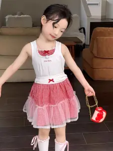 StyleCast x Revolte Girls Colourblocked Sleeveless Pure Cotton Top With Skirt