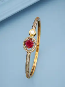 Kushal's Fashion Jewellery Ruby Victorian-Plated Ethnic Kundan-Studded Kada Bangle