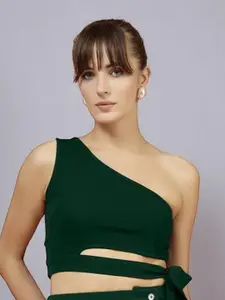 The Roadster Lifestyle Co Women Tie-Ups One Shoulder Styled Back Crop Top