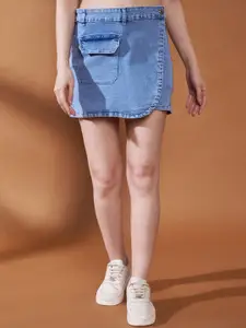 Purple Feather Washed Stretchable Cotton Skort Skirt