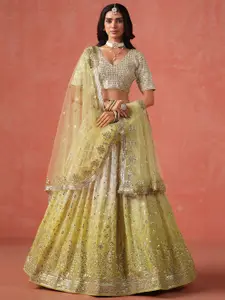 FABPIXEL Embroidered Sequinned Semi-Stitched Lehenga & Unstitched Blouse With Dupatta