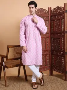House of Pataudi Floral Embroidered Mandarin Collar Straight Kurta