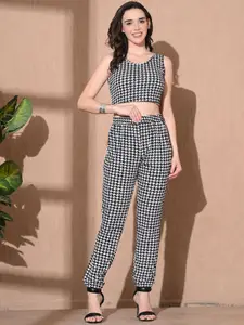 TJ FASHION Printed Round Neck Cropped Top With Jogger Co-Ords