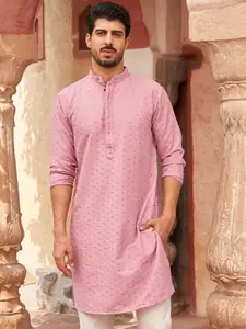 Jompers Geometric Embroidered Mandarin Collar Sequinned Straight Kurta