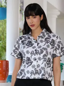 BAESD Women Comfort Boxy Fit Floral Printed Spread Collar Casual Shirt