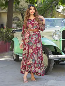 BAESD Floral Print Puff Sleeve Fit & Flare Maxi Dress