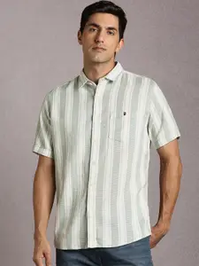 Louis Philippe Jeans Men Vertical Striped Spread Collar Cotton Casual Shirt