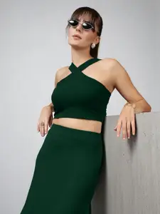 The Roadster Lifestyle Co. Women Textured Cross Shoulder Straps Crop Top