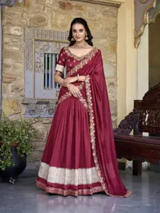 LOOKNBOOK ART Embroidered Thread Work Ready to Wear Lehenga & Unstitched Blouse With Dupatta