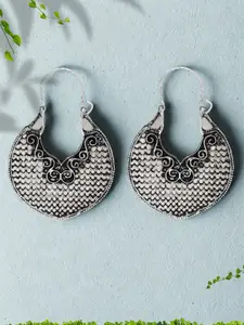 Adwitiya Collection Silver-Plated Crescent Shaped Oxidised Drop Earrings