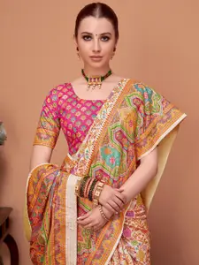 Sangria Floral Printed Saree With Matching Blouse