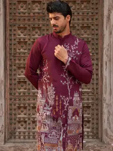Jompers Ethnic Motifs Embroidered Mandarin Collar Thread Work Straight Kurta