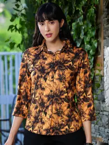 BAESD Women Comfort Fit Floral Printed Spread Collar Casual Shirt