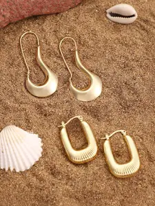 SOHI Set Of 2 Gold-Plated Contemporary Simplicity Hoop Earrings