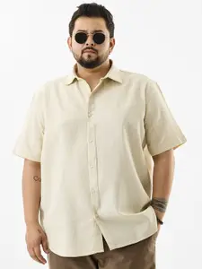 Snitch Men Plus Size Textured Spread Collar Cotton Casual Shirt