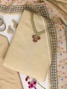 Libas Floral Embellished Beads And Stones Cotton Unstitched Dress Material