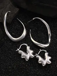 SOHI Set Of 2 Silver-Plated Contemporary Hoop Earrings
