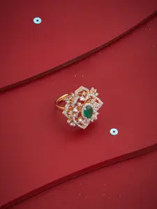 Kushal's Fashion Jewellery Green Gold-Plated Party Zircon Finger Ring