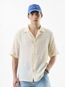 Snitch Regular Fit Textured  Oversized Semi Sheer Casual Shirt