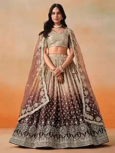 FABPIXEL Embroidered Sequinned Semi-Stitched Lehenga & Unstitched Blouse With Dupatta
