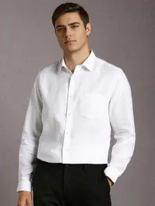 Louis Philippe Men Solid Spread Collar Linen Formal Shirt