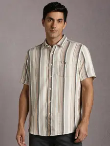 Louis Philippe Jeans Men Vertical Striped Spread Collar Cotton Casual Shirt