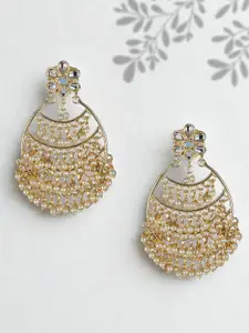 Adwitiya Collection Gold-Plated Stone-Studded Pearls Beaded Contemporary Drop Earrings