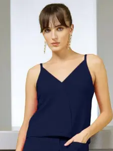 The Roadster Lifestyle Co Textured Layered V-Neck Noodle Straps Crop Top