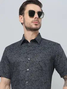 Hancock Floral Printed Spread Collar Cotton Satin Classic Slim Fit Formal Shirt