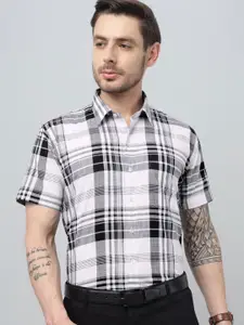 Hancock Classic Slim Fit Windowpane Checked Spread Collar Pure Cotton Formal Shirt