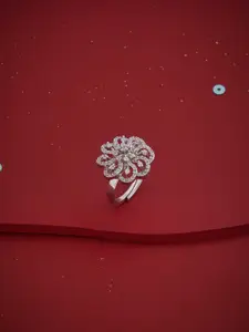 Kushal's Fashion Jewellery White Rhodium-Plated Party Zircon Finger Ring