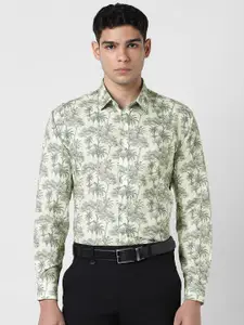 V Dot Men Floral Printed Spread Collar Cotton Party Shirt